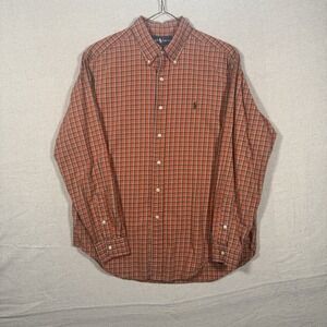 Ralph Lauren Men's Large Classic Fit Plaid Oxford Button Down Shirt Orange